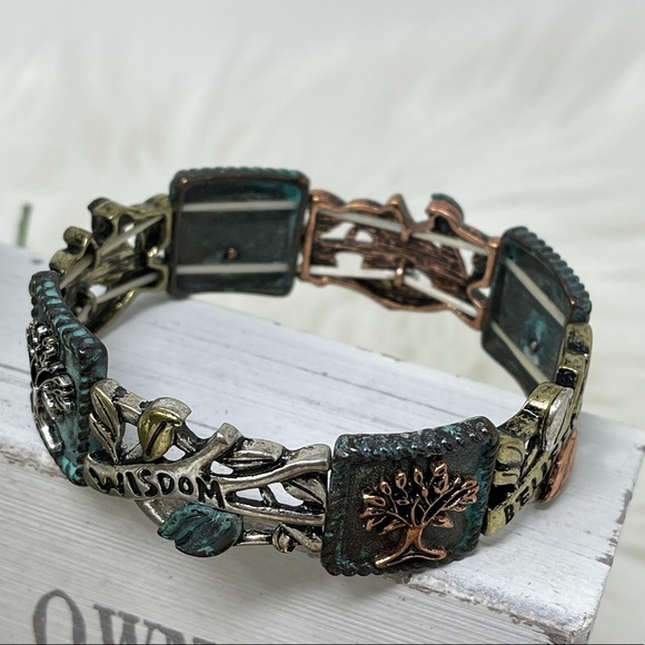 Wisdom Multi Toned Metal Stretch Bracelet - Picture 3 of 6